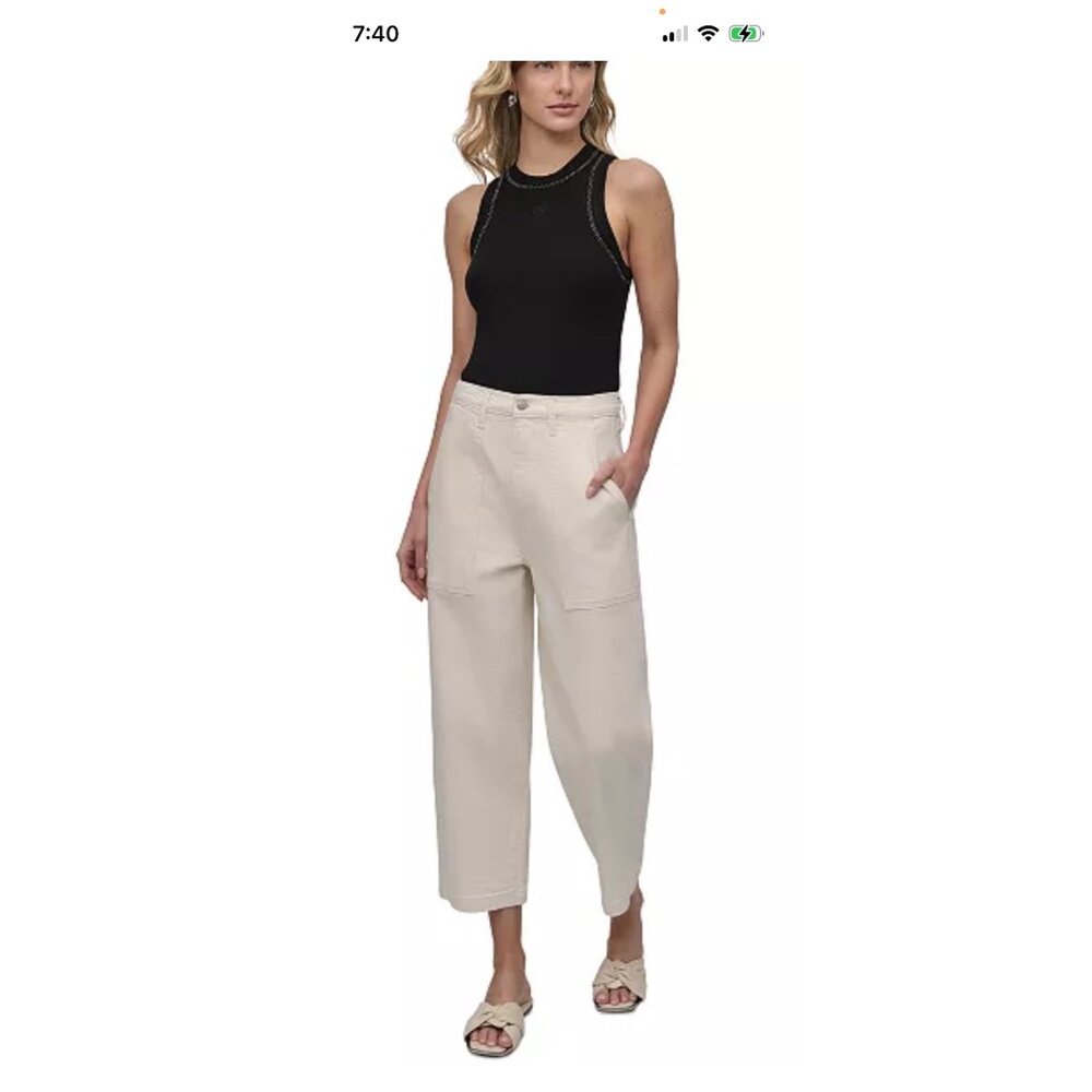 DKNY Womens High-Rise Barrel Leg Cropped Jeans Size 14/32 White Comfortable Fit